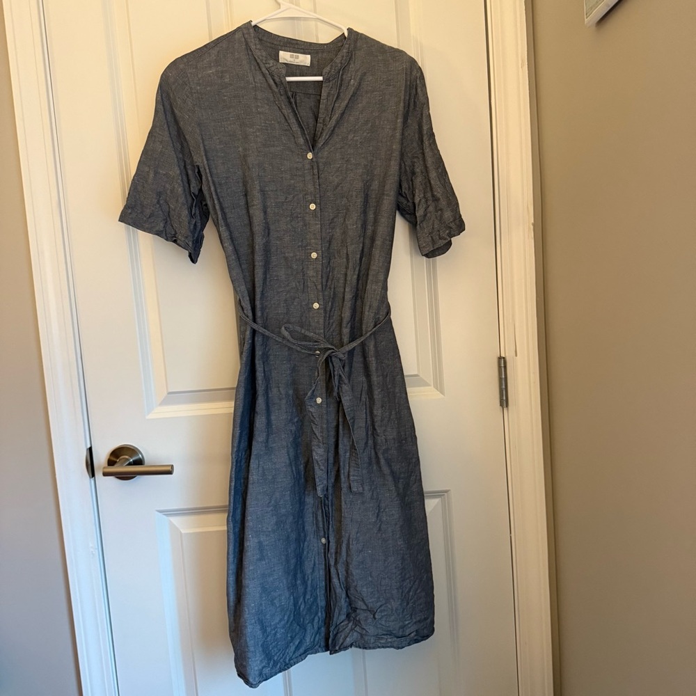 Uniqlo Linen Blend Button-Down Dress With Tie Waist. Used. Small. Cottagecore.
